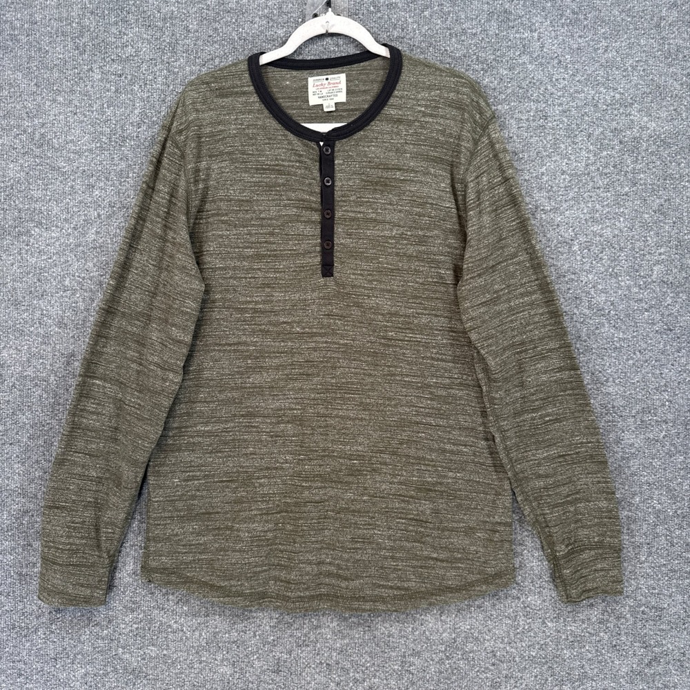 Lucky Brand Henley Shirt Men Large Green Space Dye Long Sleeve Casual Outdoors